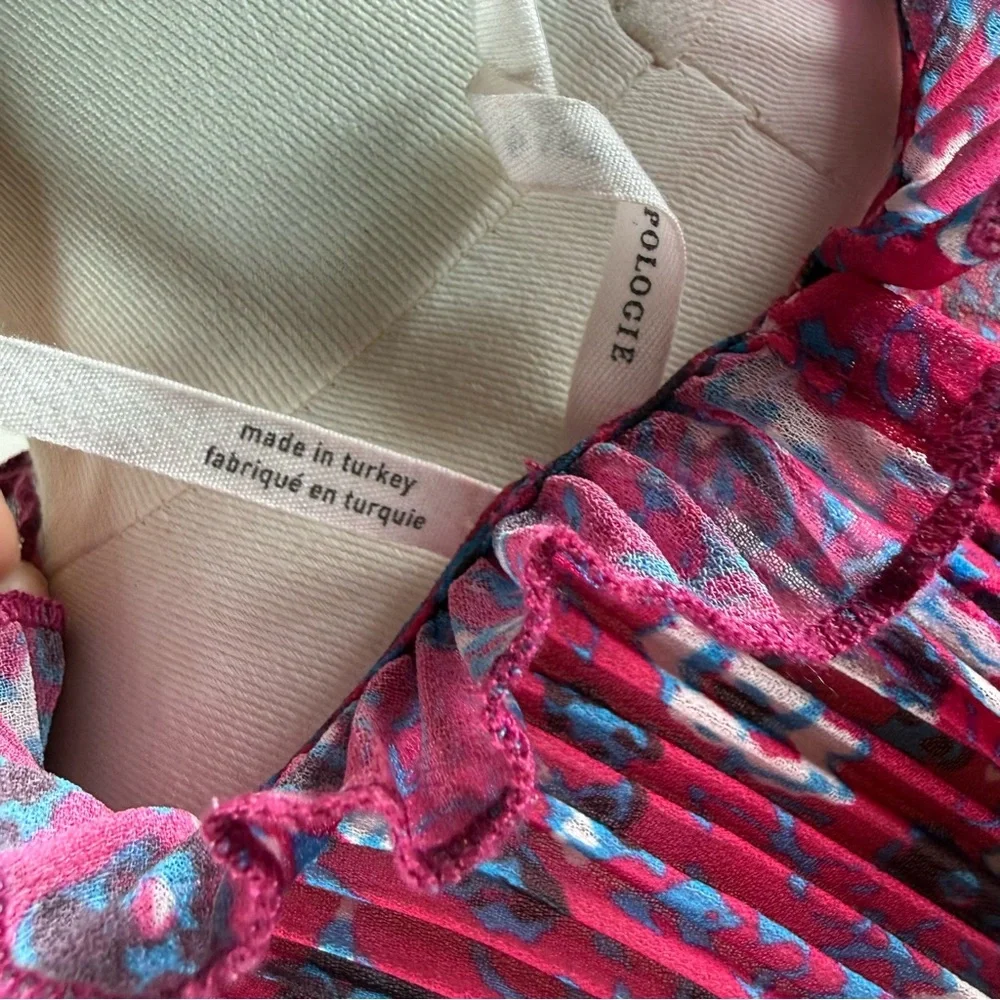 by Anthropologie Sheer Fairy Pink Floral Pleated Flutter Sleeve Layering Top - Picture 6 of 10